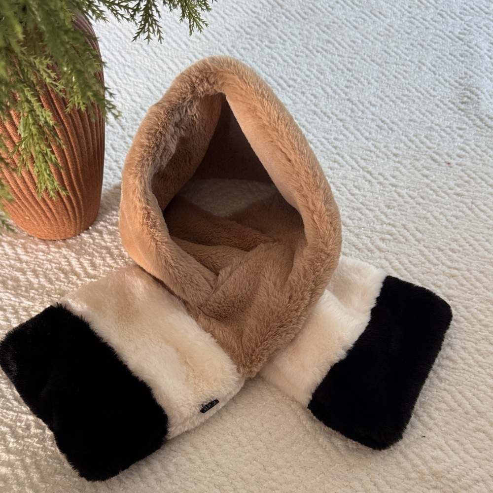 Cozy Tan and Black Faux Fur Scarf